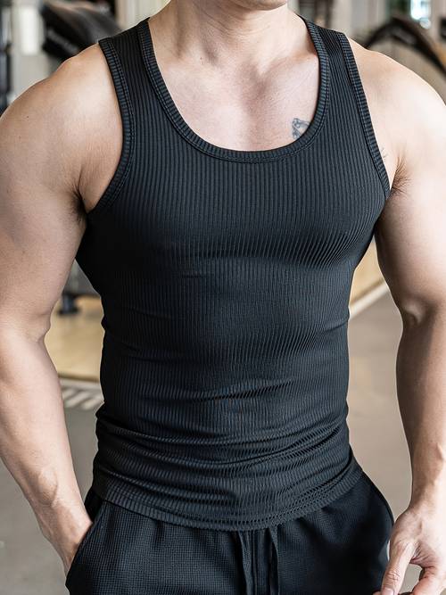 camiseta sin de muscular para hombre en - absorbente y rápido, camisa deportiva con acanalada, transpirable para entrenamiento y actividades , diseño elegante, elasticidad media, ropa deportiva