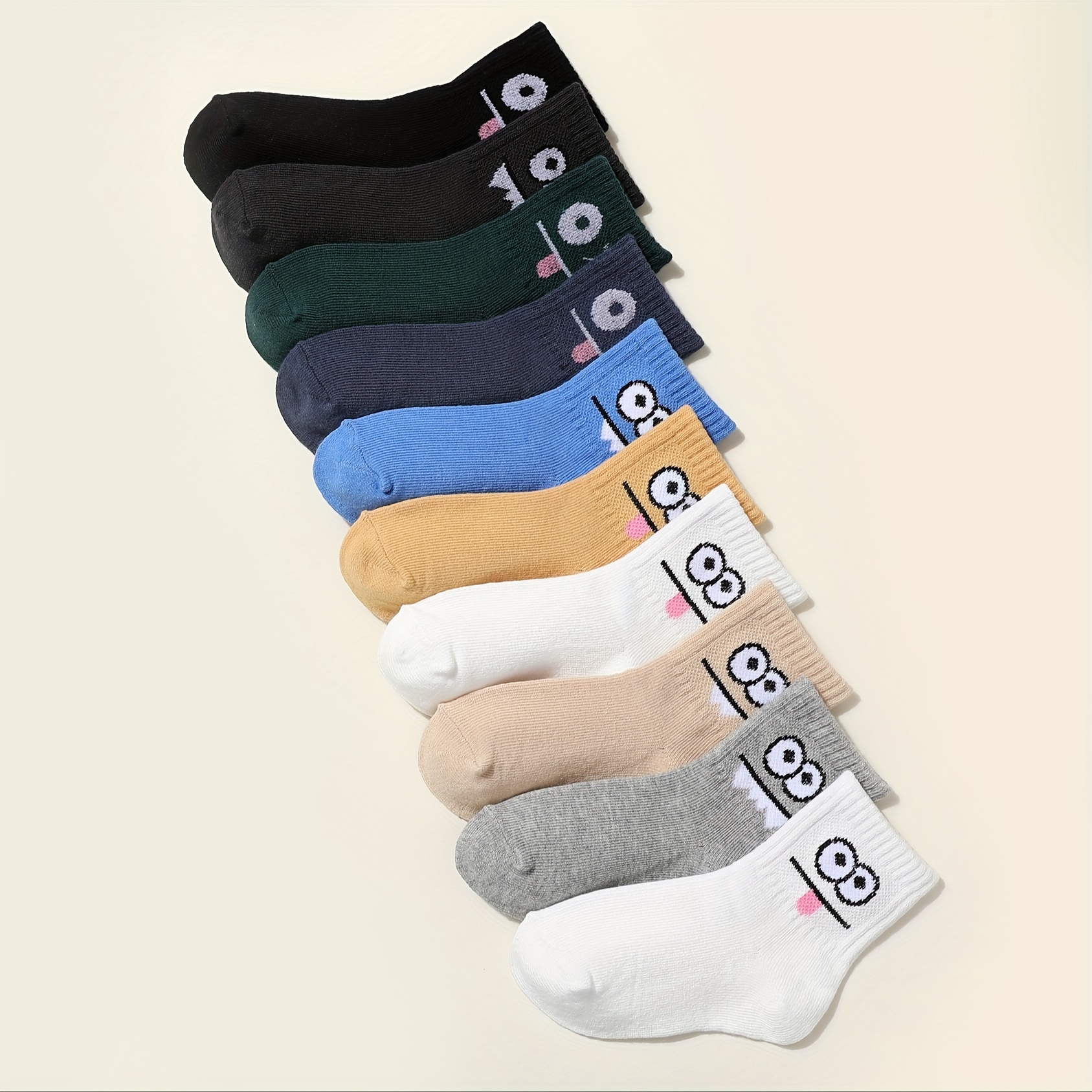 

5 Or 10 Pairs Of Kid's Cotton Blend Fashion Cute Pattern Crew Socks, Comfy & Breathable Soft & Elastic Socks For All Seasons Wearing
