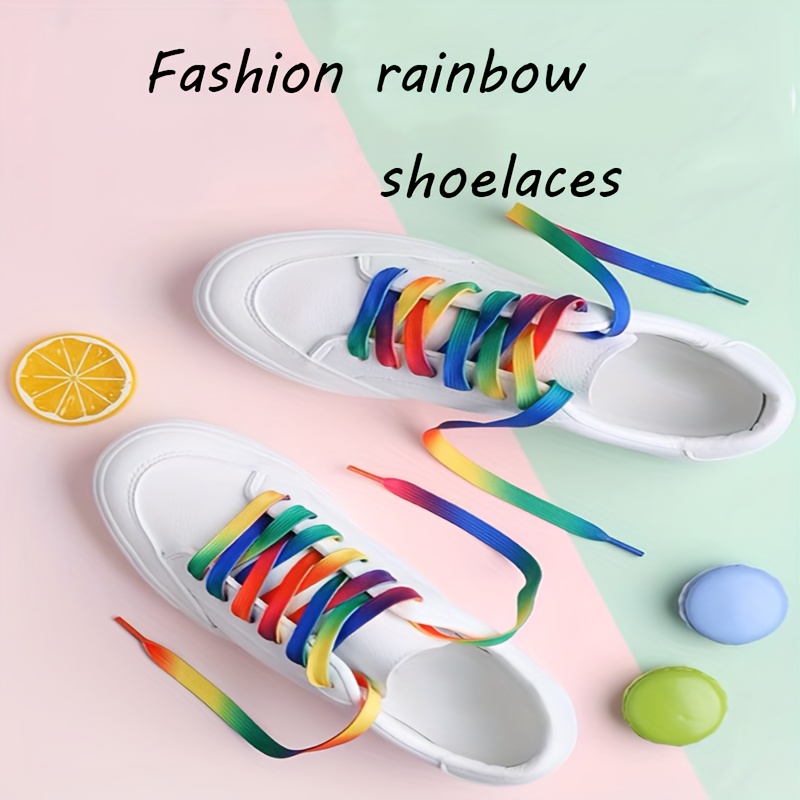 

Rainbow Shoelaces Polyester Flat Fashion Street-style Lace For Sneakers And Casual Shoes, Lightweight Knitted, Hand Washable - 1 Pair