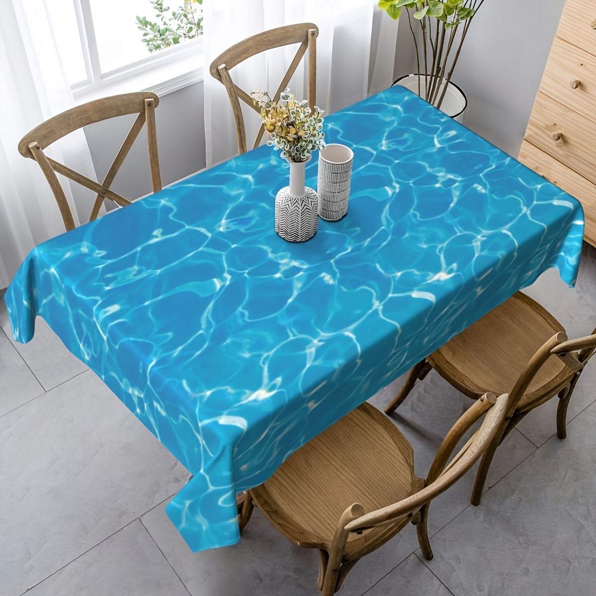 

(2pcs Set) Ocean Wave Plastic Tablecloth, 54 X 108 Inches Ocean Party Table Runner Water Printing Table Runner, Pool Birthday Party Decoration