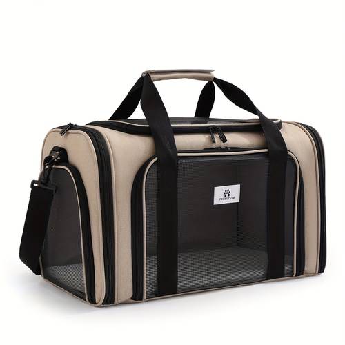 portable soft sided bag for cats small dogs breathable mesh panels on top front multi opening travel pet bag with polyester handle adjustable shoulder strap zipper closure lightweight dog travel bag car train