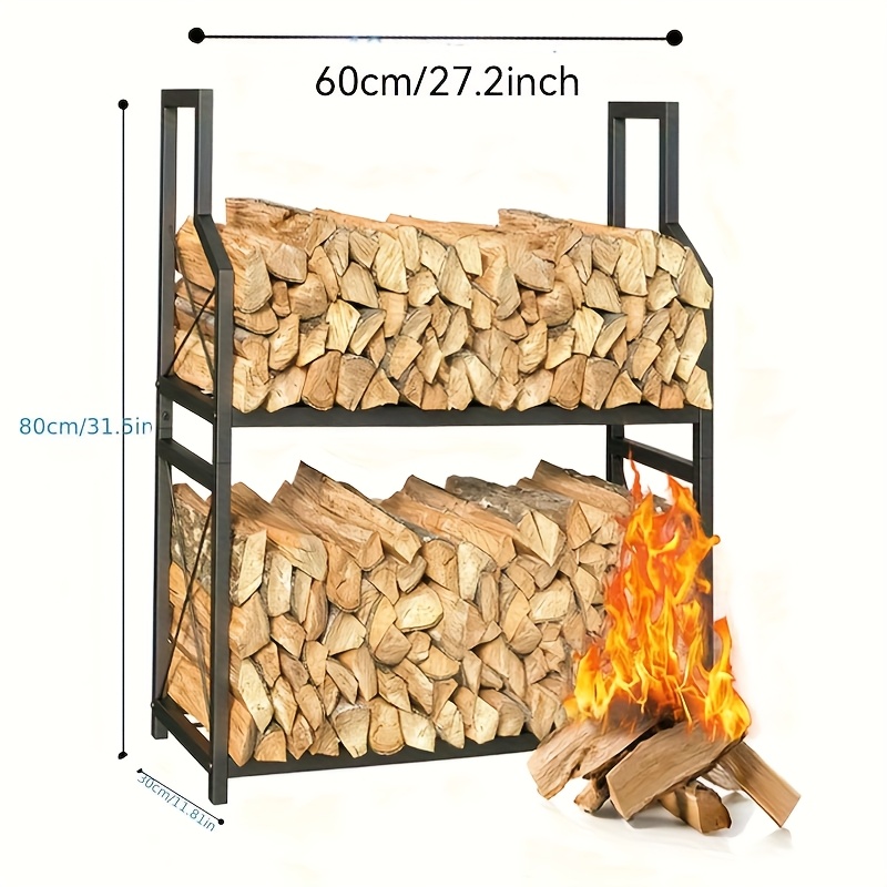 TEMU Heavy-duty Firewood Rack With Adjustable Height & Multi-tier Shelves - Powder-coated Black Tubular Storage Stand Suitable For Fireplace, Fire
