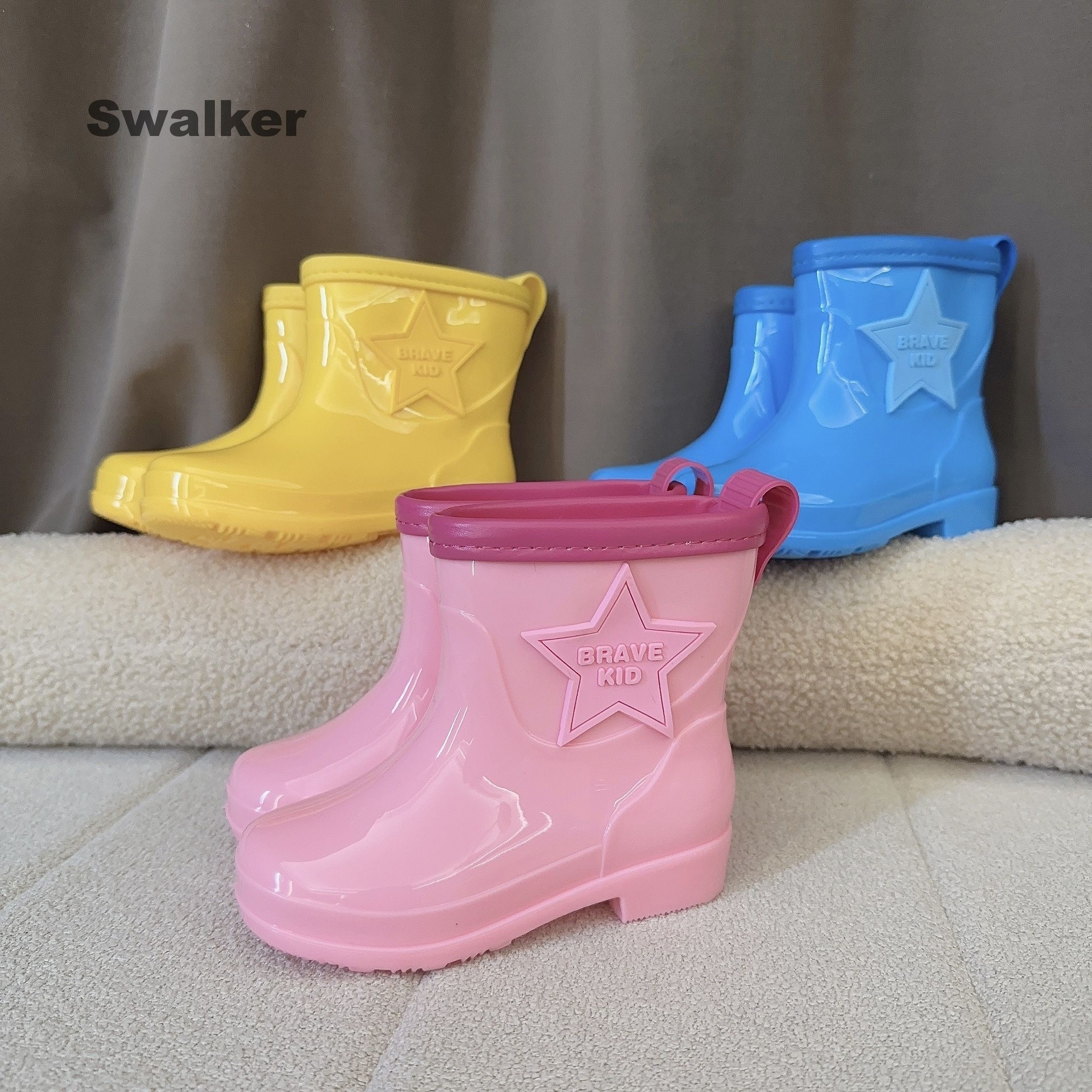 swalker cute star solid color slip on rain boots for girls waterproof non slip rain boots for outdoor travel all seasons
