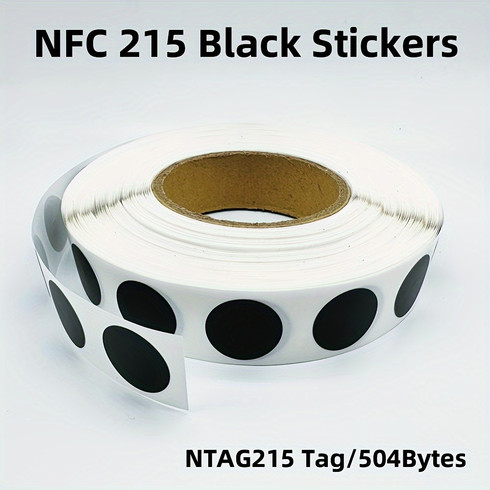 NTAG215 NFC - Etiquetas adhesivas NFC negras, etiquetas NFC reescribibles  de 0.984 in (1 pulgada) redondas de 504 bytes de memoria chip de 13.56 MHz