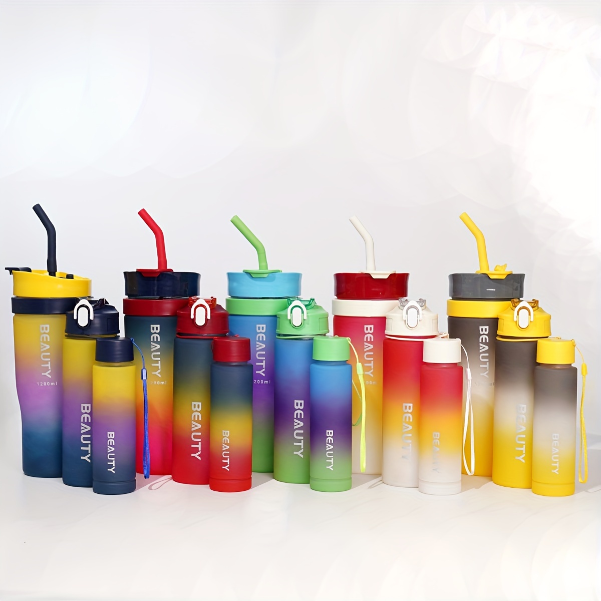 

Verre à en parties, paille dégradée en couleur , gobelet d'eau en plastique à double , 300ml/800ml/1200ml (10oz/27oz/40oz), grande avec poignée de