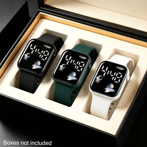 3pcs new womens watches stylish led display screen display design daily wear birthday gift graduation trip mens eid al fitr eid al fathers day and other occasions suitable for to