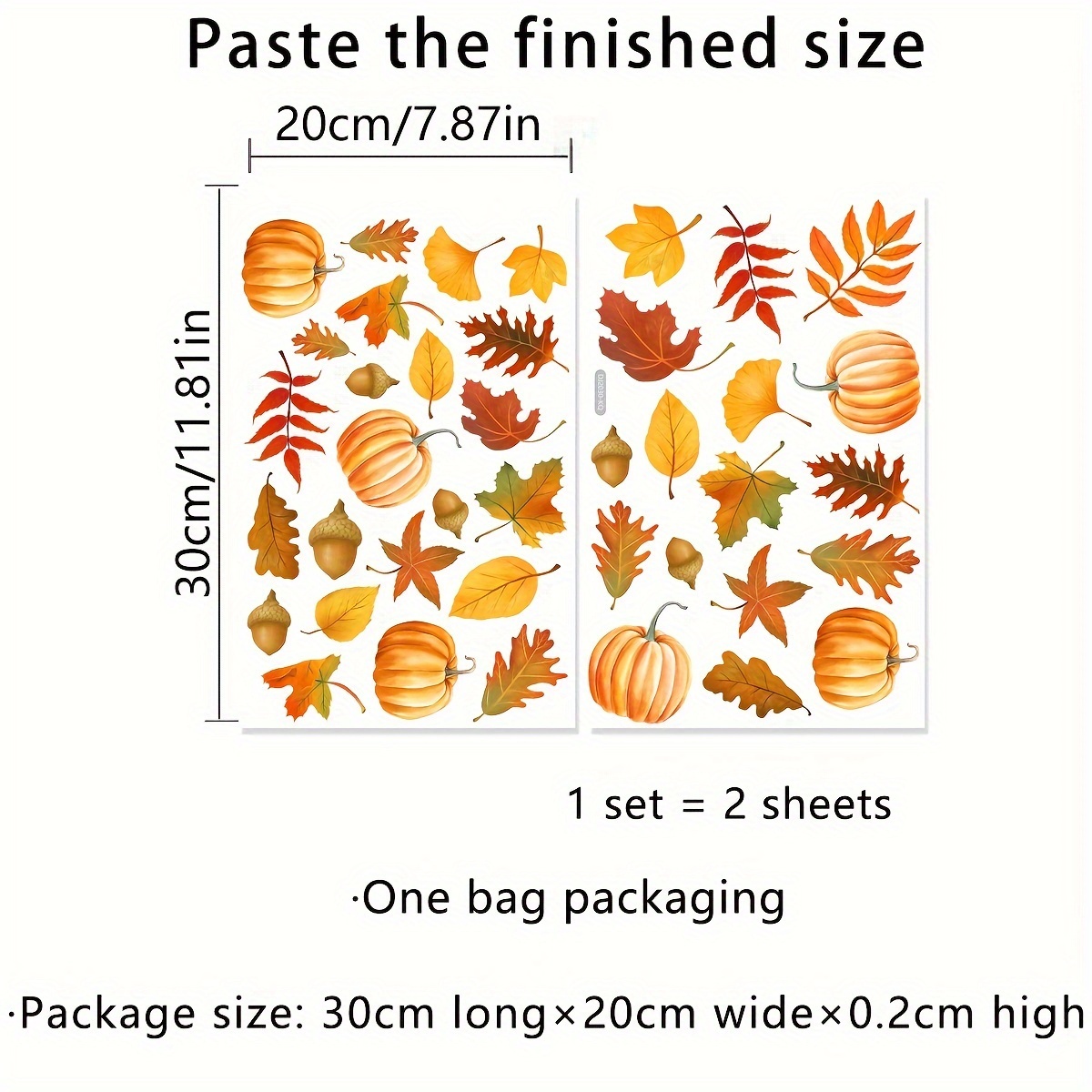 Image of A Set Of 2 (20*30cm*2pcs) Maple Leaf Pumpkin Electrostatic Sticker Double-sided 20 Centimillimeter Glass Sticker Glass Window Decoration Wall Sticker (dj2030-kq)