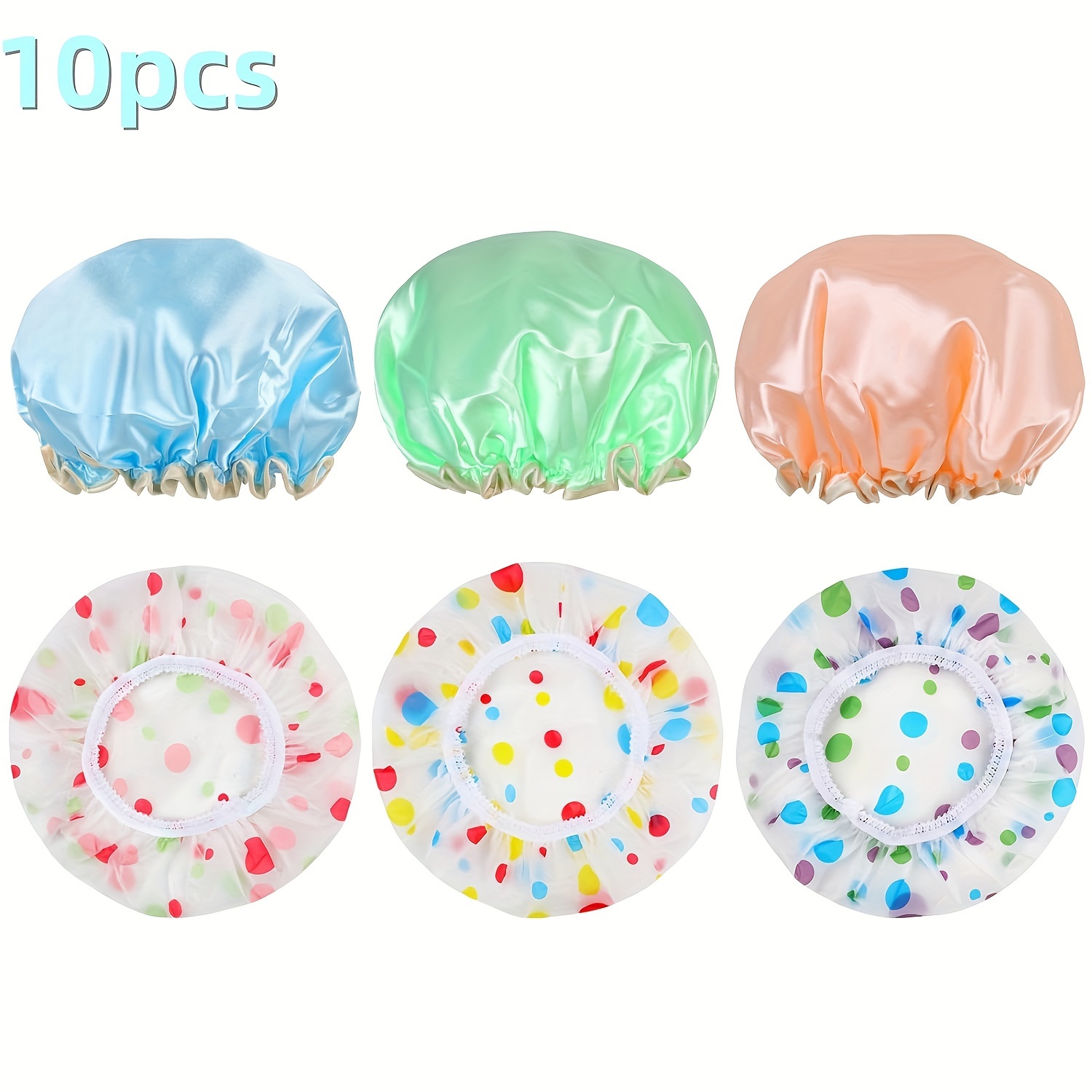 

10pcs Women's Shower Caps - , Reusable & Waterproof Design For Hair Protection - High-quality Pvc Material, Assorted Colors