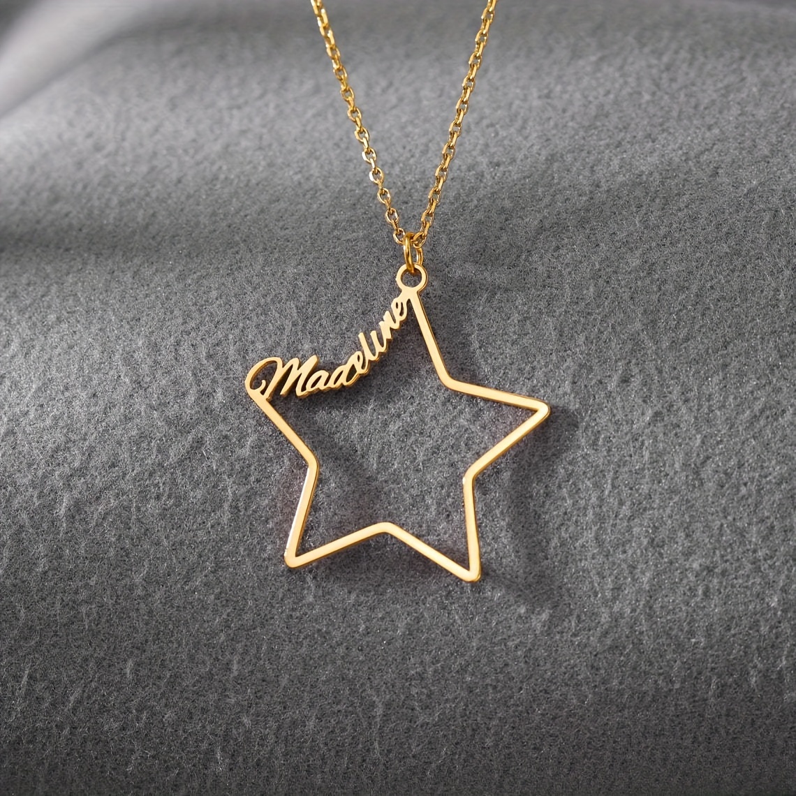 TEMU 18k Golden Plated Star-shaped Custom Name Pendant Necklace, Elegant Celestial Symbols Personalized Jewelry, Ideal For On Valentine's Day, 304