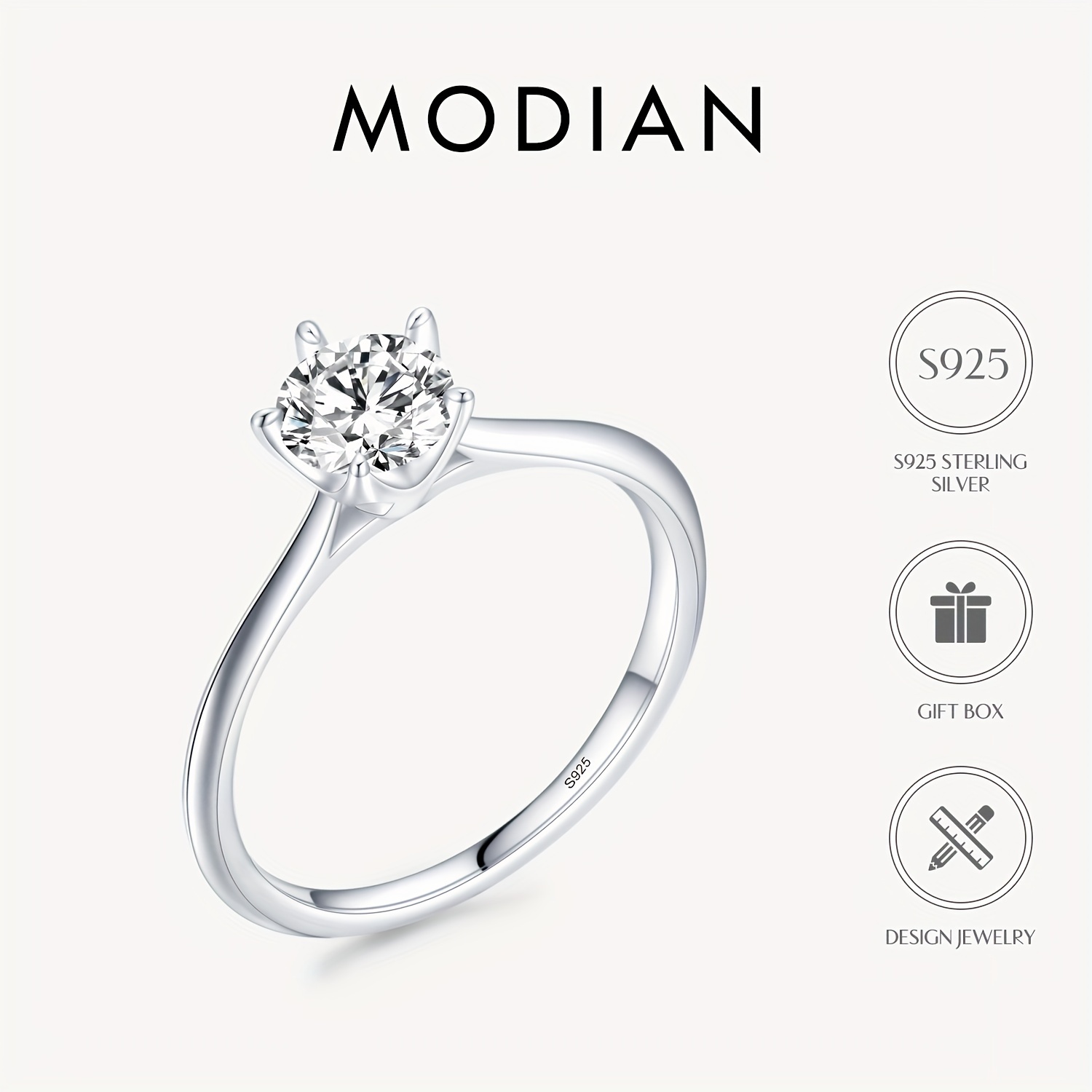 

Elegant 925 Sterling Silvery Engagement Ring With Sparkling Cubic Zirconia - Classic Round Design, Weddings & , Modian