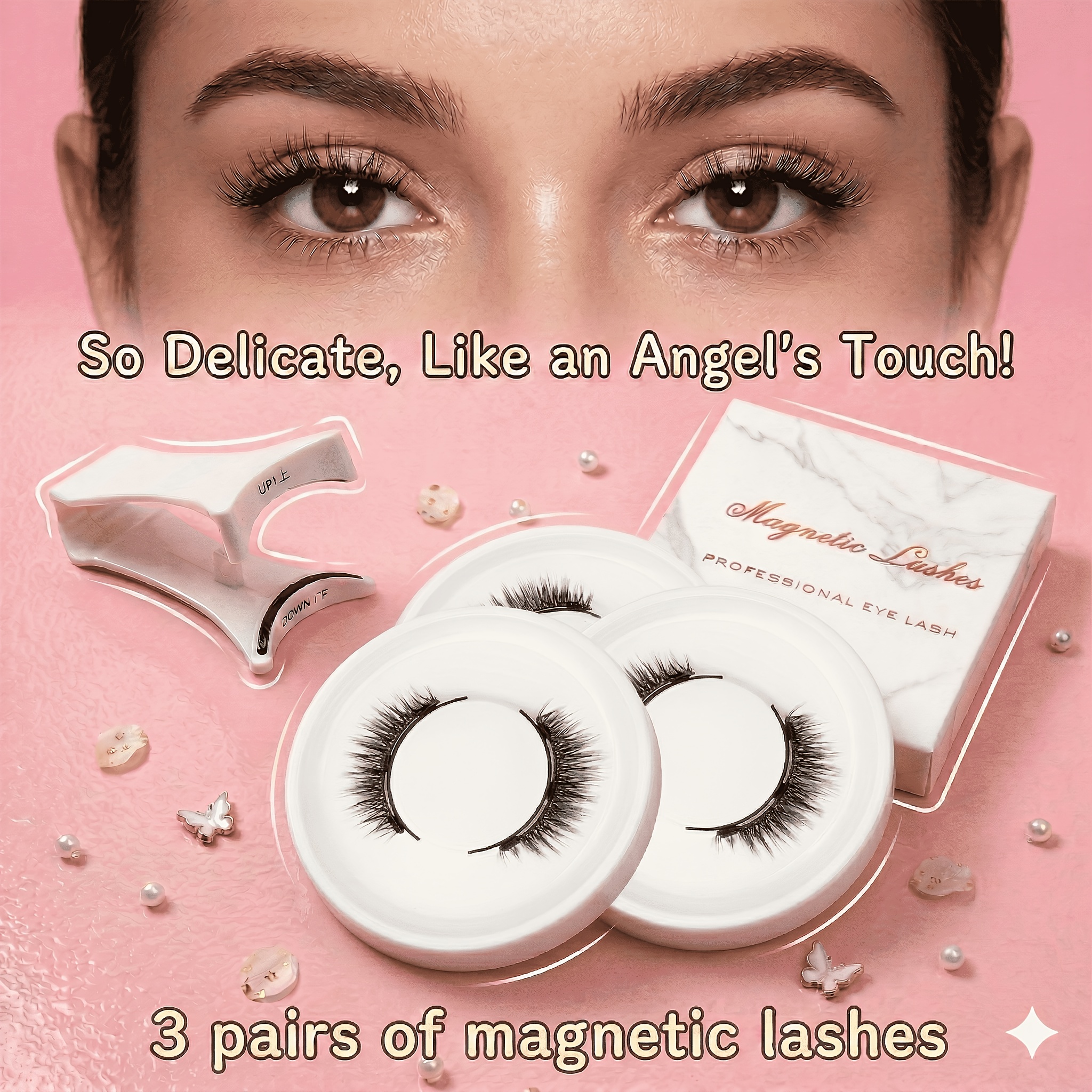 Image of 3 Pairs Magnetic Eyelashes False Eyelashes With 1 Lash Applicator Lashes Daily Wear False Eyelashes Beginner Friendly Reusable Easy To Apply High Quality Long Lasting No Body Reusable For