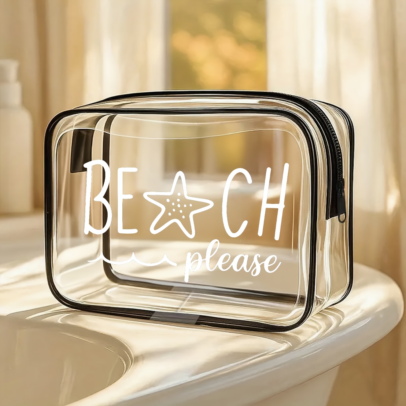 TEMU Simple Transparent Zipper Tote Bag - Clear Travel Toiletry Organizer, Makeup Pouch, Essential Lightweight Cosmetic Case For Gym And Airport -