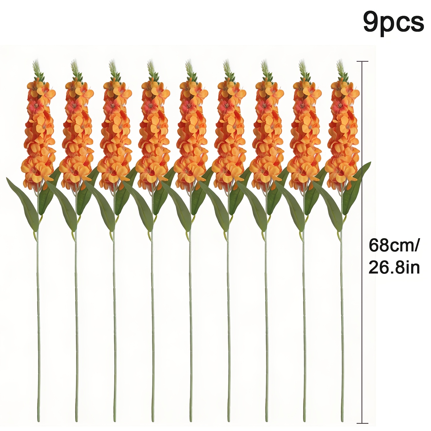 TEMU 9pcs Orange Artificial Flowers, Home Decor, Faux Flower With Long Stem, Fall Fake Floral Arrangements For Party, Wedding Decoration, Table