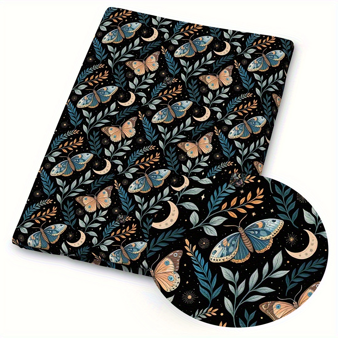 TEMU 1pc Night Moth Print Fabric - 59 X 19.68 Inches (150 X 50cm) Pre-cut Polyester Fabric With Mystical Moth Patterns - Suitable For Diy Sewing,
