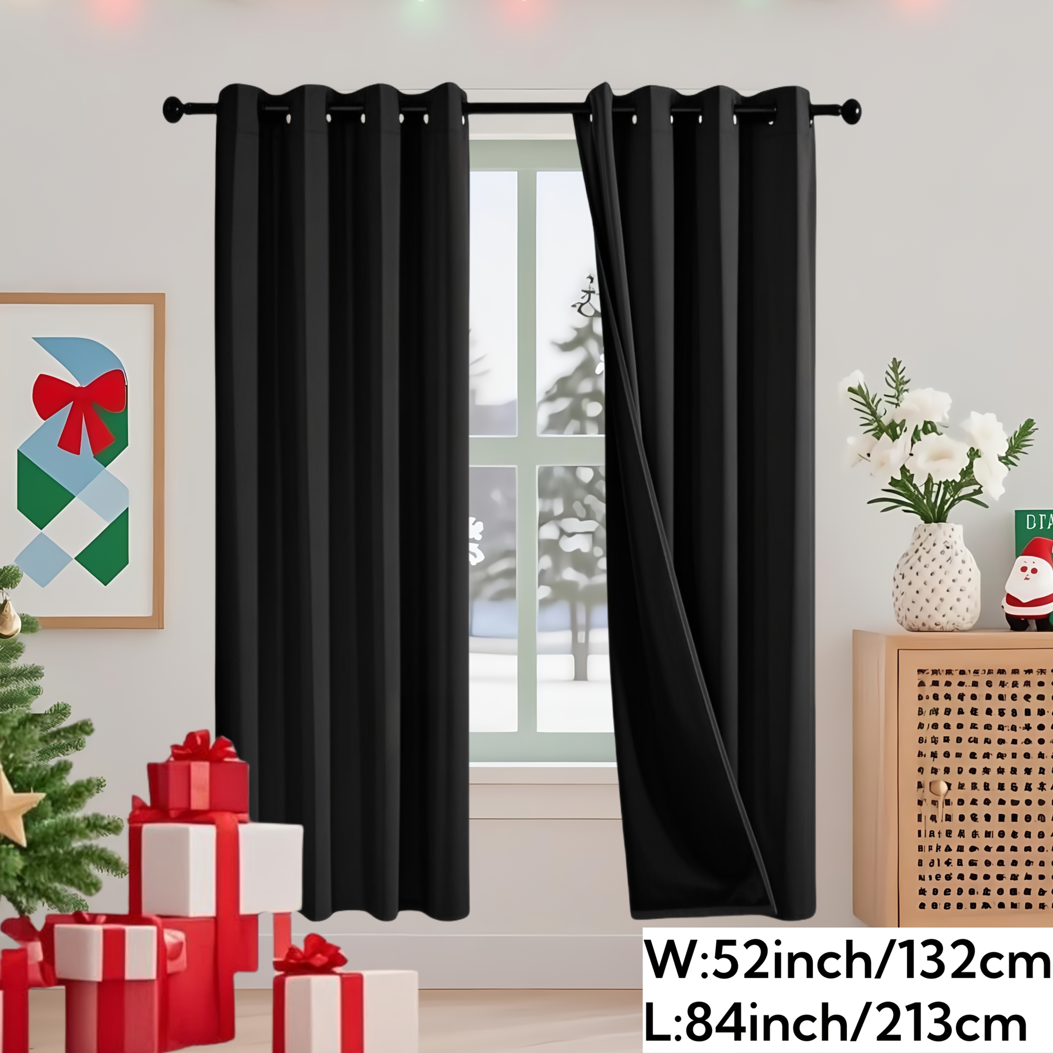 TEMU 2 Panels Of Completely Light-blocking Curtains Designed For Indoor Use, Featuring A Solid Color Polyester Lining Made From . Come With A Top-hole Hanging Design And A Modern Minimalist Aesthetic