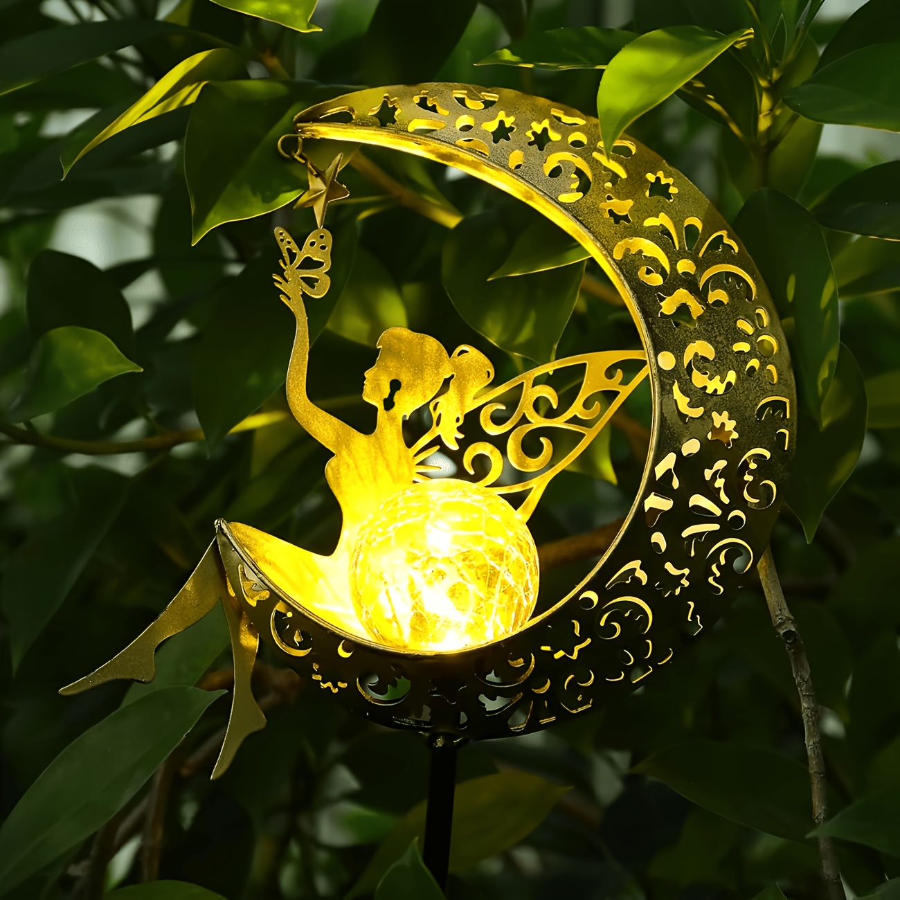 Image of Garden Wrought Iron Light, & Moon Projection Lawn Lamp, Style With Star, Moon & Flower , Ideal For Mother's Day & Valentine's Day, Gifts For Grandma & Mom