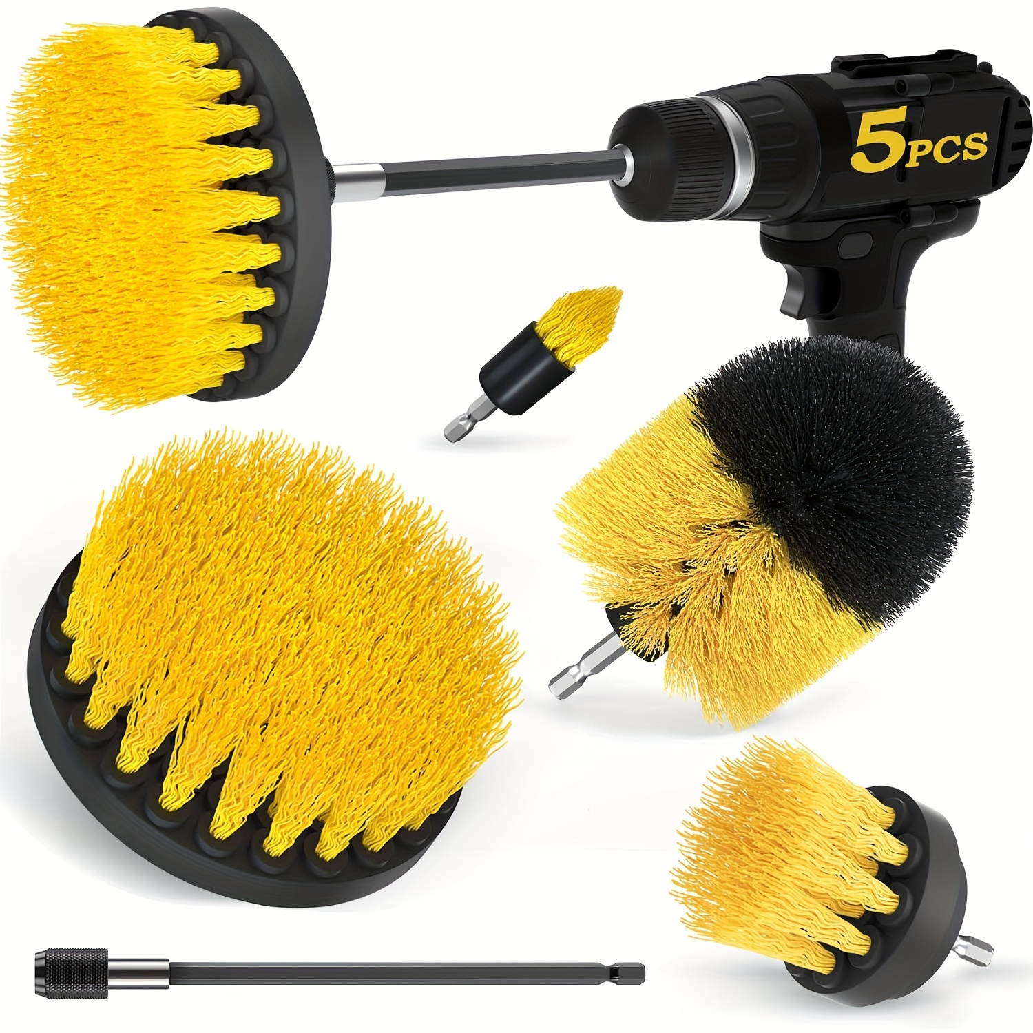 

5-piece Drill Brush Attachment Set - Reusable, Multi-surface Cleaning Kit For Bathroom, Kitchen & Outdoor Use Bathroom Cleaning Tools Scrubbing Brush For Cleaning