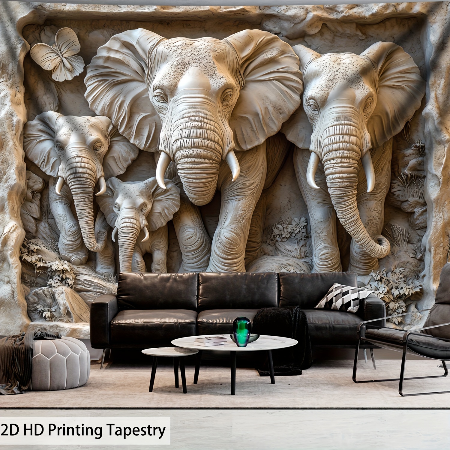 Tenture murale éléphant sculpture pierre impression hd grand_voghion.com