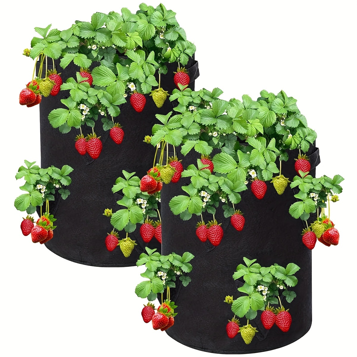 

Strawberry Grow Bag, 2 Pack 10 Gallon Strawberry Plant Bag With 8 Side Planting Pockets, Breathable Felt Material Plant Container With Handles For Balcony Courtyard Gardening (black)