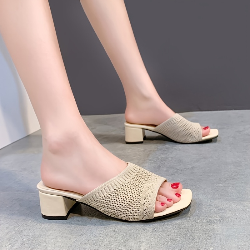 Women's Summer Elegant Chic Knit Slip-on Fashion Shoes, Mid-Heel Breathable Open-Toe Wedge Sandals with Thick Heels and Breathable Fabric