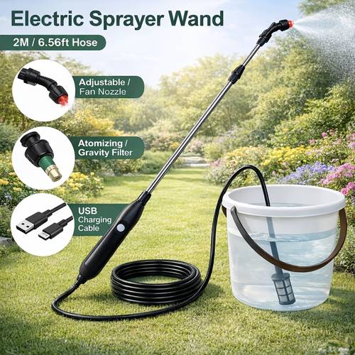 electric sprayer wand telescopic 23 6 33 9 inch battery powered sprayer with 3 spray seamless handle 2 nozzles rechargeable garden sprayer for lawn yard plants multi use water sprayer