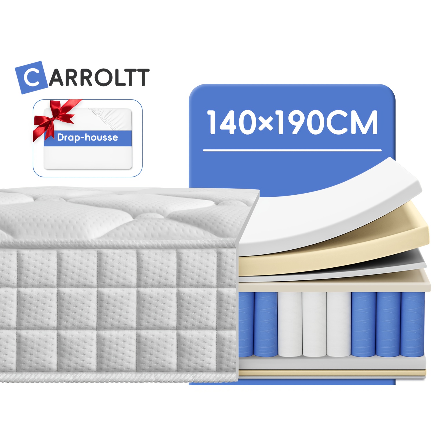 TEMU Carroltt Mattress, 140x190/90x190 7zone Mattress, 90x190 Single Mattress, Mattress, Adult Mattress