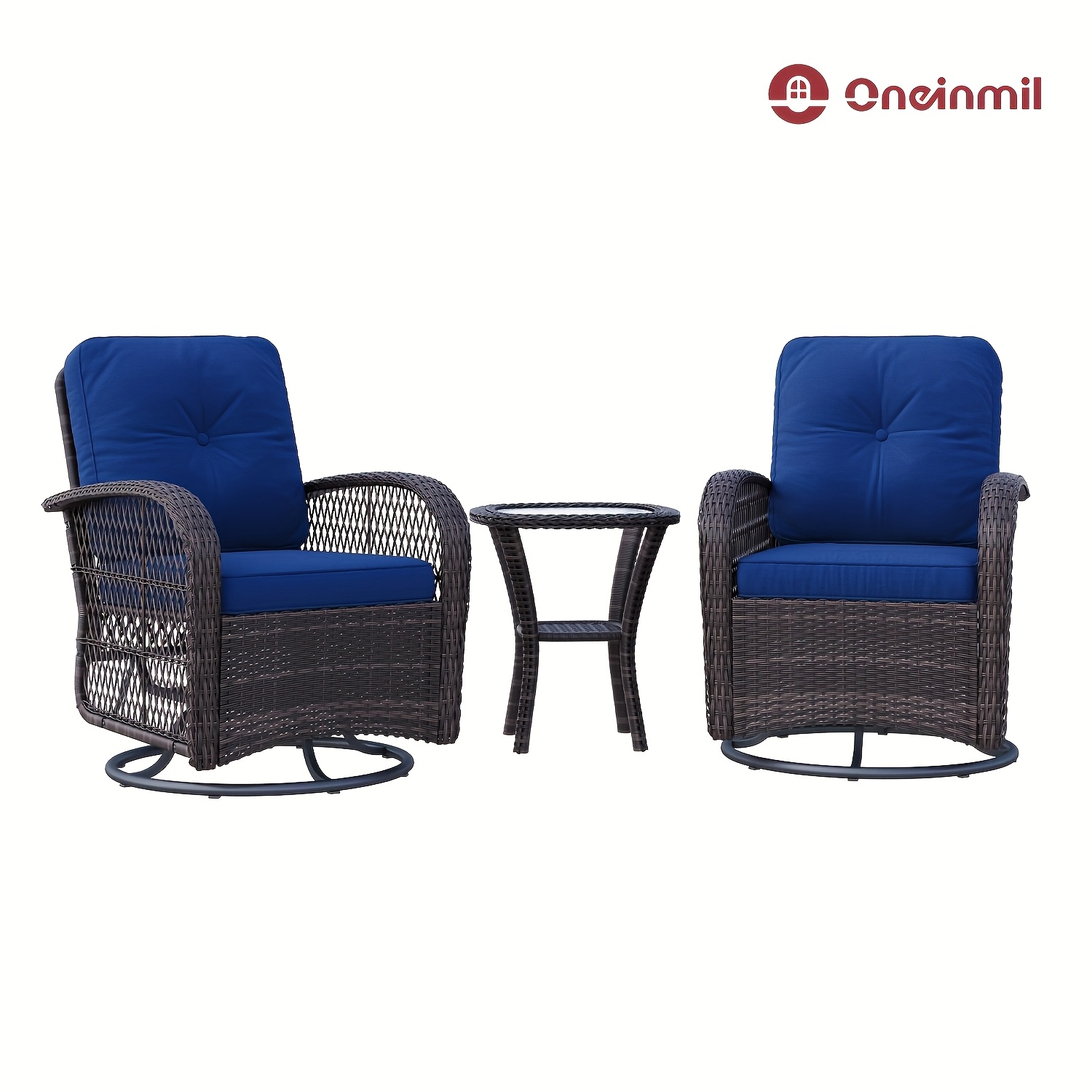 TEMU Ensemble de 3 fauteuils à pour patio avec table d'appoint, ensemble de sièges d'extérieur en rotin galvanisé pour tous les temps avec coussins