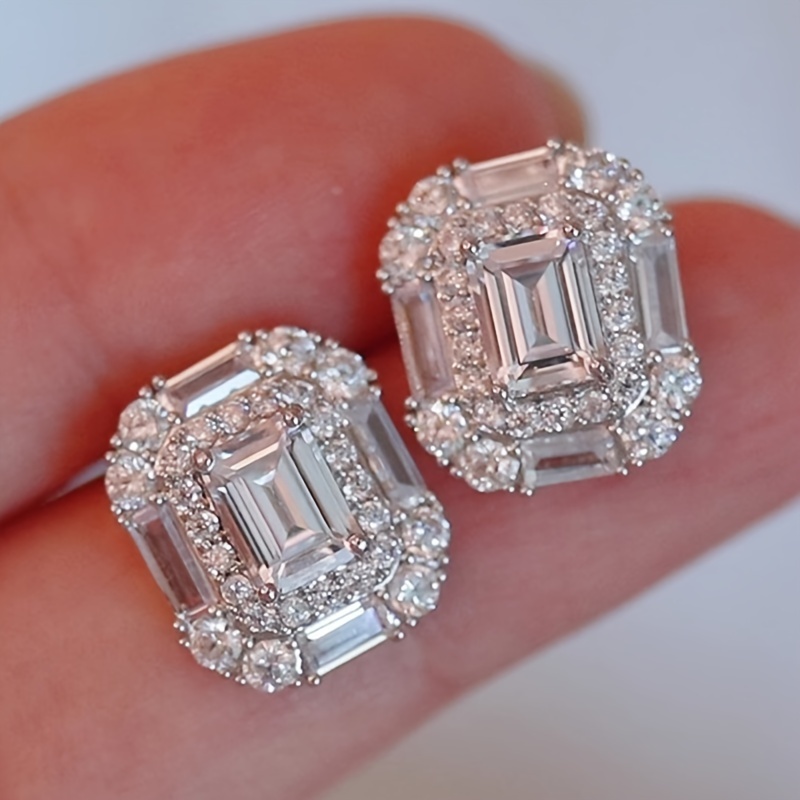 

Elegant And Sexy Rectangular Zirconia Earrings, Perfect For Brides To Wear At Weddings, Anniversaries, Vacations, Or As A Gift For Valentine's Day For Their Loved Ones (without Box).