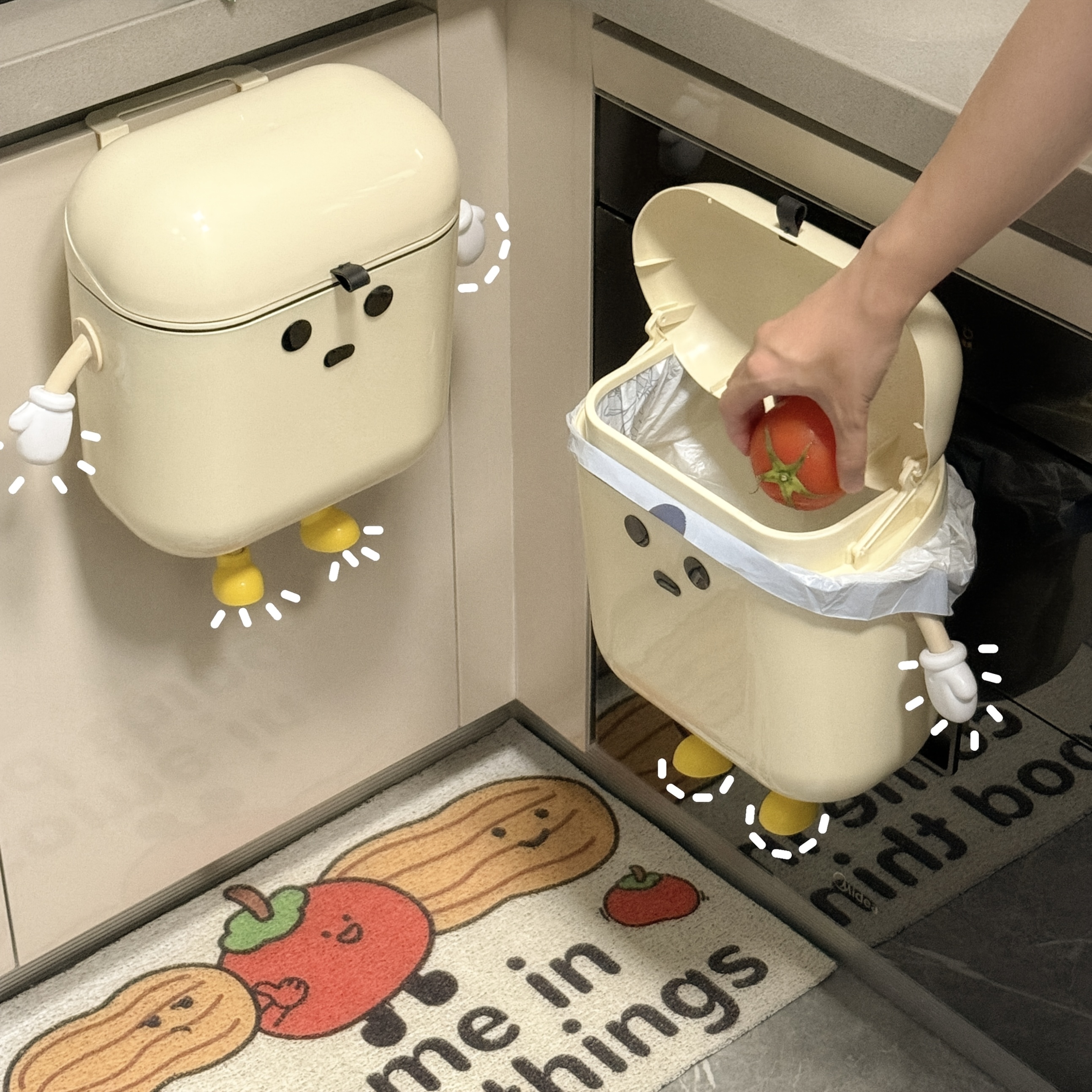 

Cute 12l 3.17gal Cartoon Hanging Trash Can With Lid, Large Capacity, No-drilling Wall-mounted Trash Can, Suitable For Rvs, Kitchens, Bathrooms, Bedrooms, Offices, Living Rooms, Home Decoration.