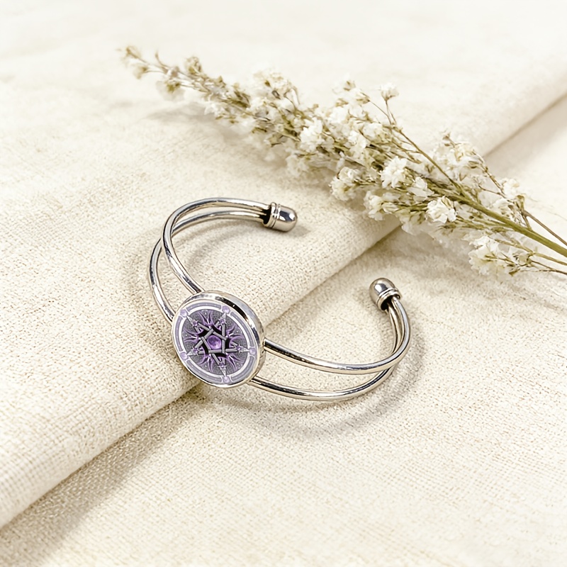 Adjustable Open Bangle with Round Time Gemstone Inlay