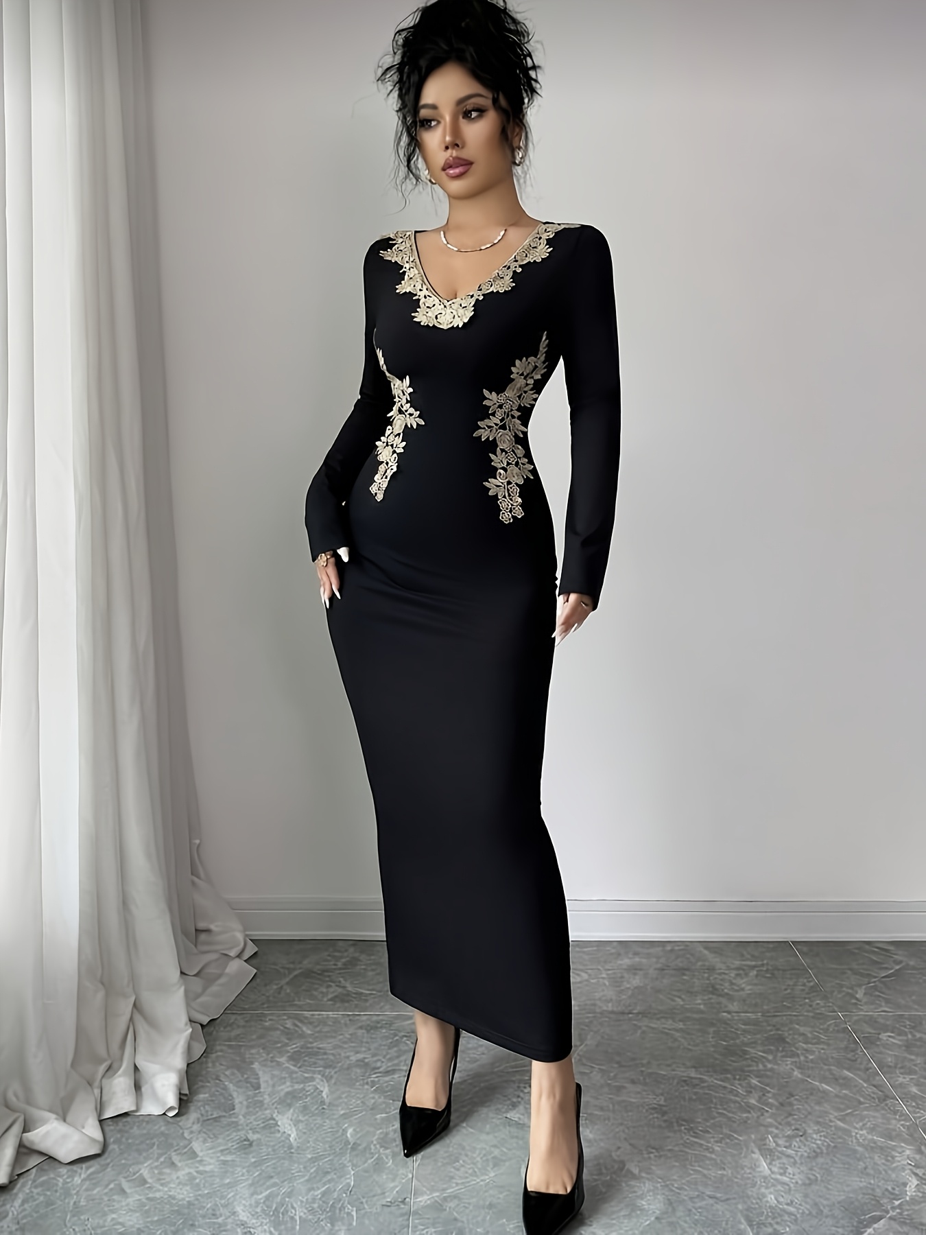 black lace bridesmaid dresses long Black Halter Lace Top Long Mermaid Bridesmaid Dresses main image 0