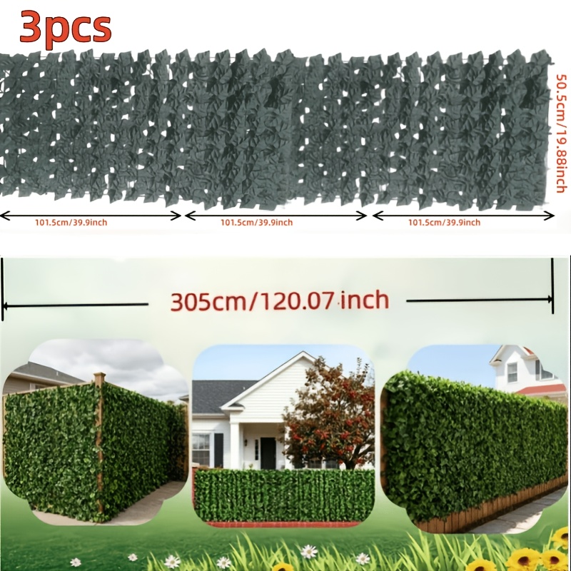 Image of 3-pack Realistic Ivy Privacy Fence Panel - Realistic Outdoor Plastic Greenery Barrier With Easy-to-install Panels And Bases, Weatherproof Garden Wall For Balcony, Pool Fence, Total 120.07 Inches