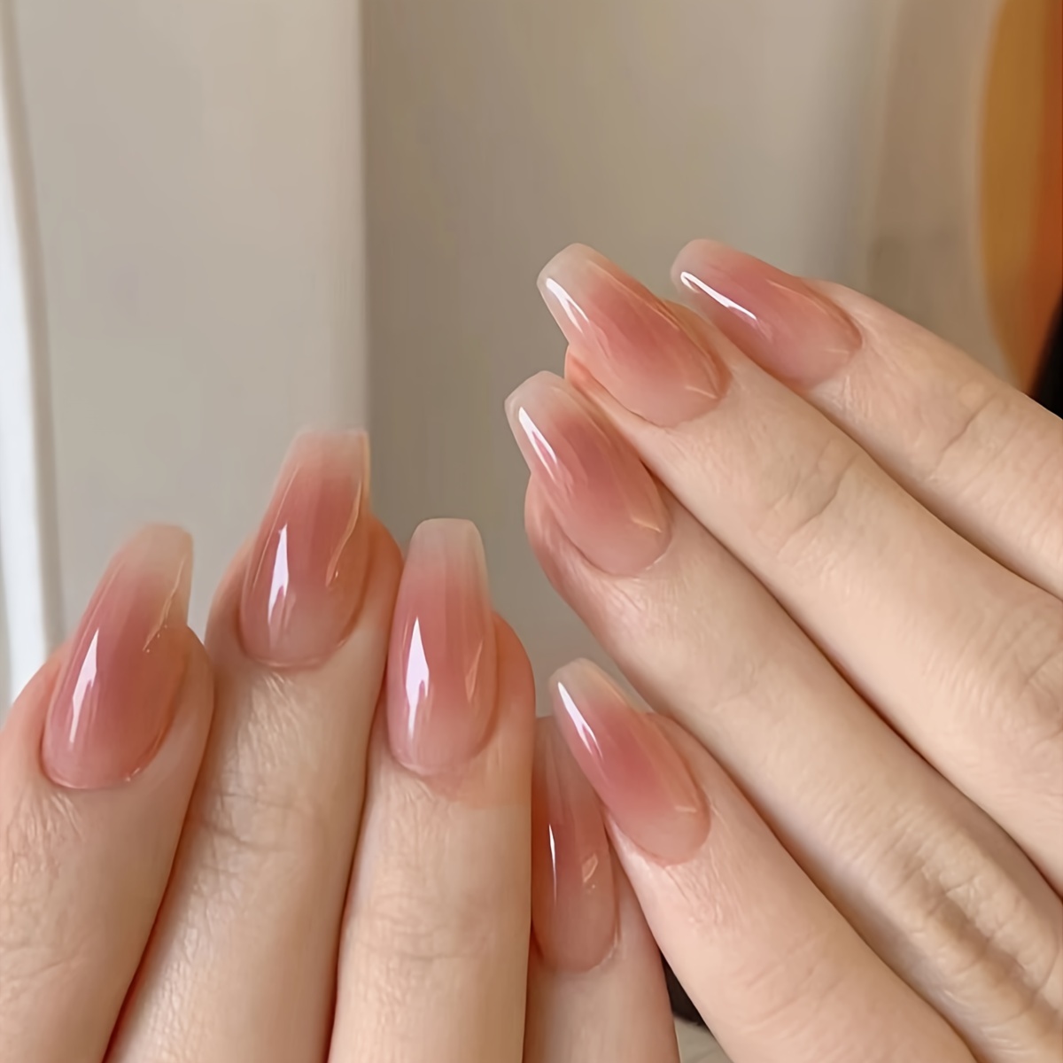 24pcs Short Length ⏰ Brown Gradient Full Coverage Wearable Nail Press-on Fake Nail Pieces And Jelly Glue And Nail Buffer Set Suitable For Women/ Party Prom Daily Scenes