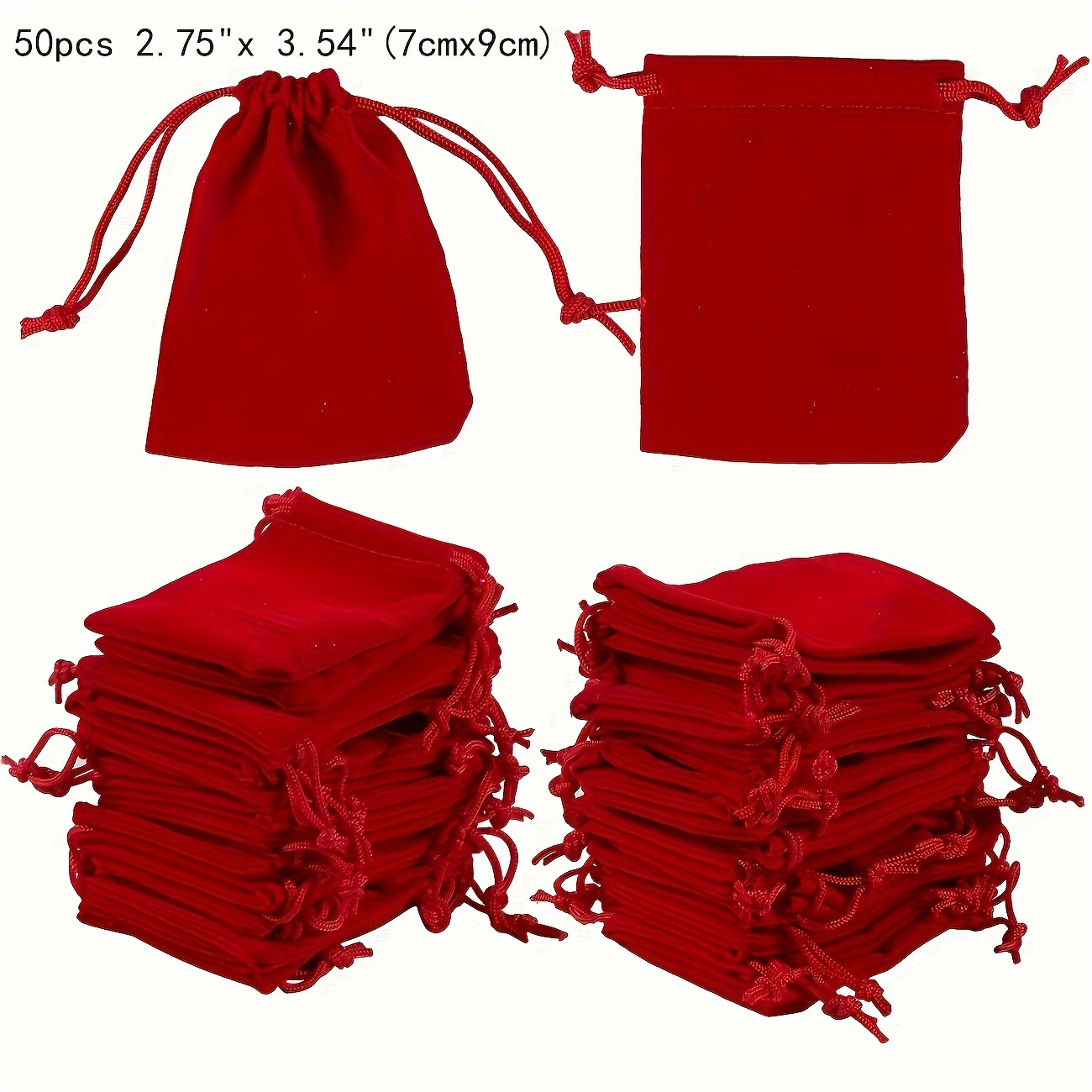 Image of 50pcs Velvet Bags With Drawstrings For Wedding Red Gift Bags Party Favors, Red Drawstring Velvet Cloth Jewelry Pouches,halloween