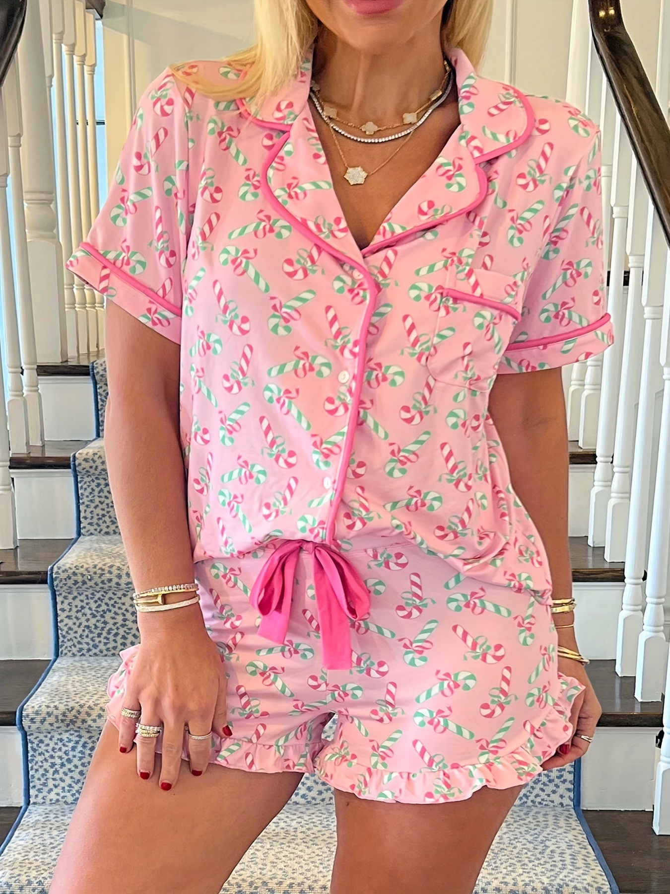 women's christmas candy cane print pajamas short sleeve - Temu United Kingdom