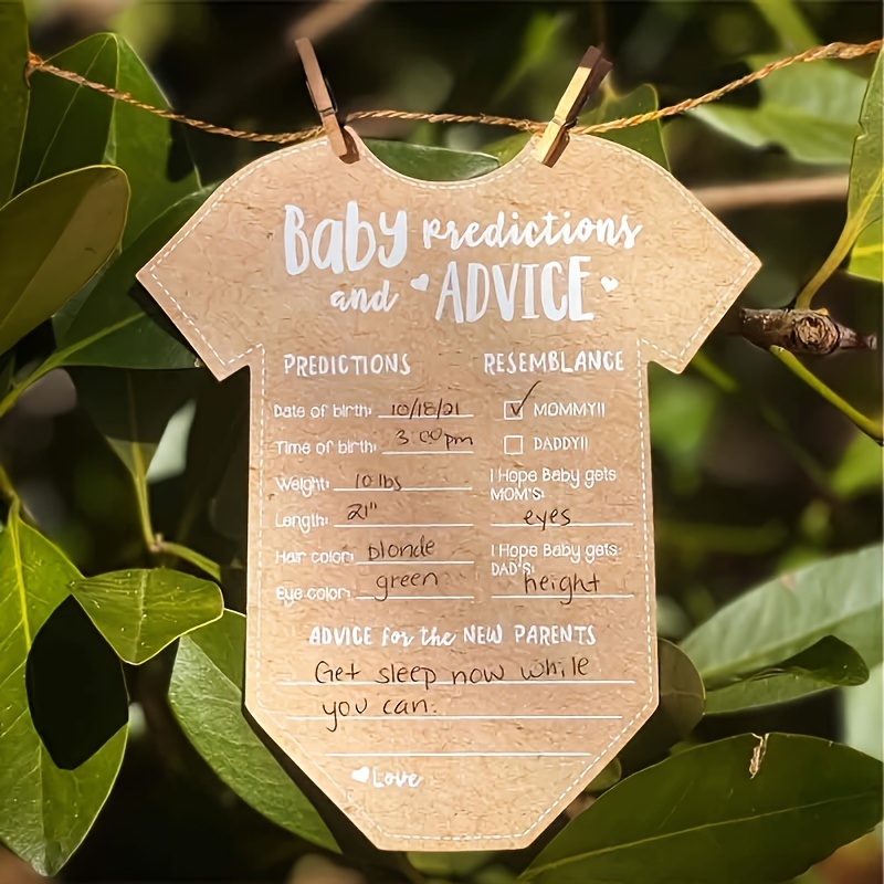 

Lot de 10 cartes de prédictions et conseils pour une baby shower, jeu de révélation du genre sur papier kraft, cartes de suggestions mémorables pour les invités