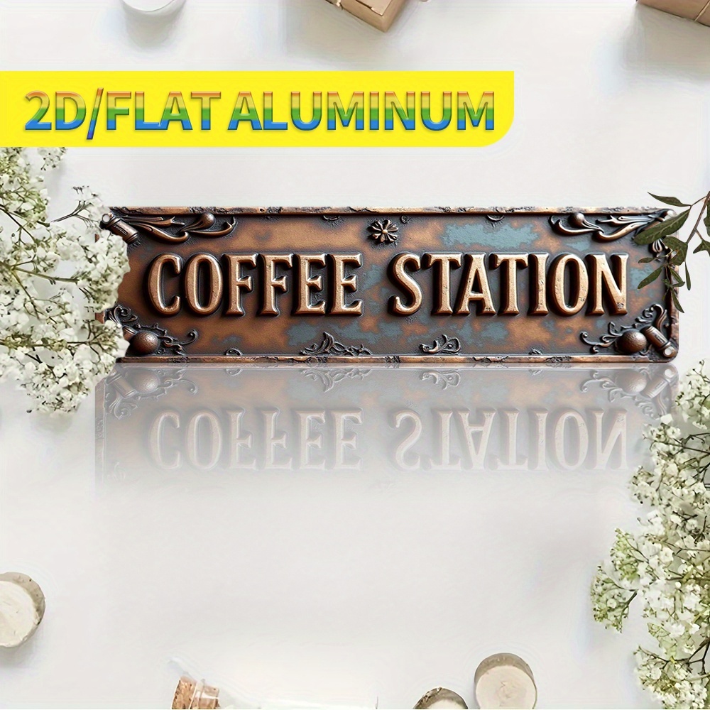 TEMU 2d Flat - 1pc Rustic Vintage Wall Sign - " Station" Floral Decoration With An Ornate Border, Measuring 3.94x15.75 Inches, Ideal For A For Man