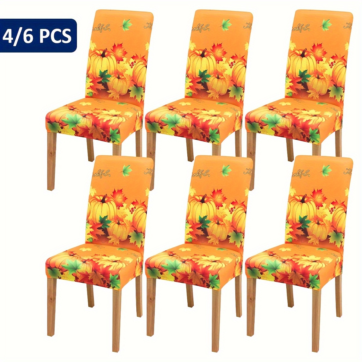 

4/6pcs Printed Thanksgiving Maple Leaf Pumpkin Elf Autumn Decoration, Protection Chair Dining Chair Cover