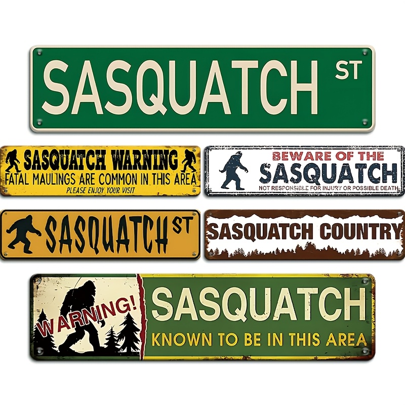 TEMU [2d Flat] 6pcs Sasquatch Crossing Metal Signs - Funny Warning Decoration With Humorous Sasquatch Symbol, Iron Indoor/outdoor Wall Art Suitable