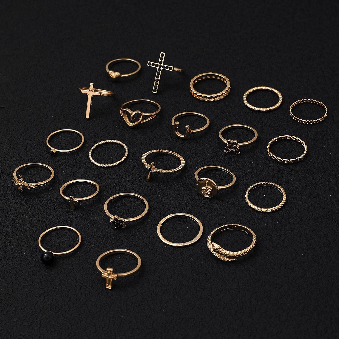 22pcs Alloy Rhinestone Stackable Ring Set