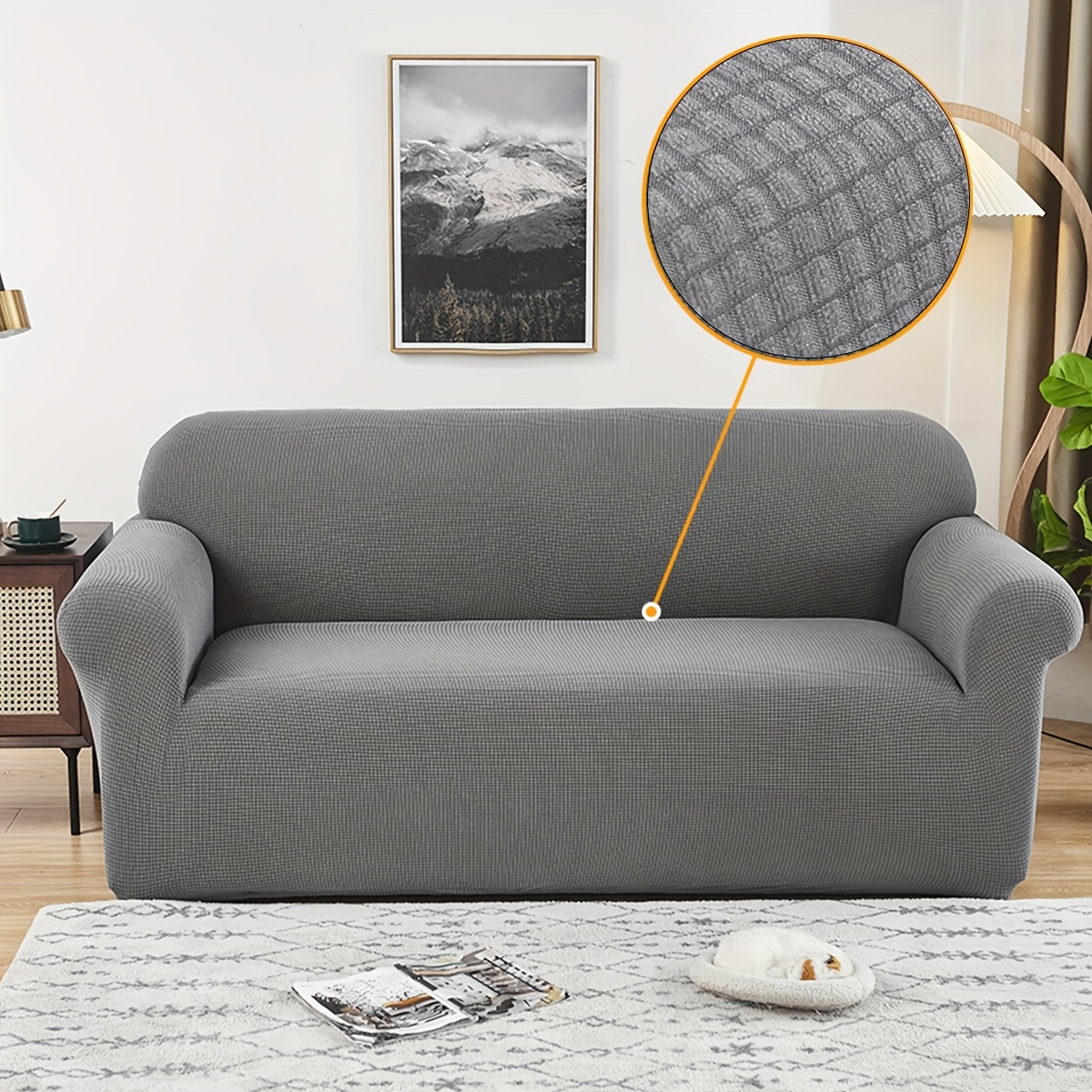 TEMU Thickened Jacquard Stretch Full-cover Sofa Slipcover, Living Room Armrest Sofa Cover, Elastic Bottom Dust-proof Protector For Entire Sofa, Solid