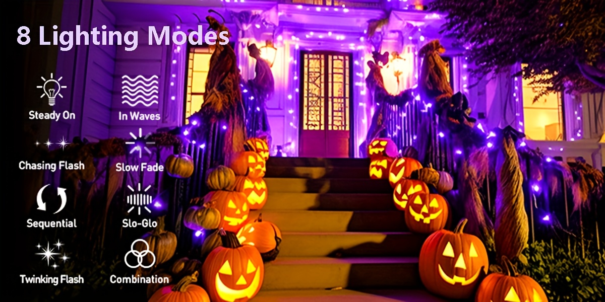 Outdoor Solar Fairy Lights with Smart Control, 8 Modes, IPX6 Waterproof, 50/100/200 LED, Warm White & Multicolor Options (Purple, Red, White) - Solar-Powered Indoor/Outdoor, Christmas, Halloween, Garden, Patio, Tree, Party, Yard, Wedding, Birthday