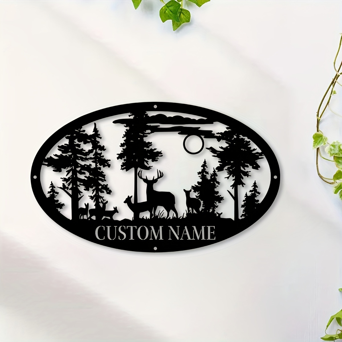 

1pc Custom Metal Forest Deer Wall Art, Personalized Forest Deer Signs, Farmhouse Wall Decor, Metal Forest Deer Art, Custom Names Wall Decor For Porches, Patio, Gifts