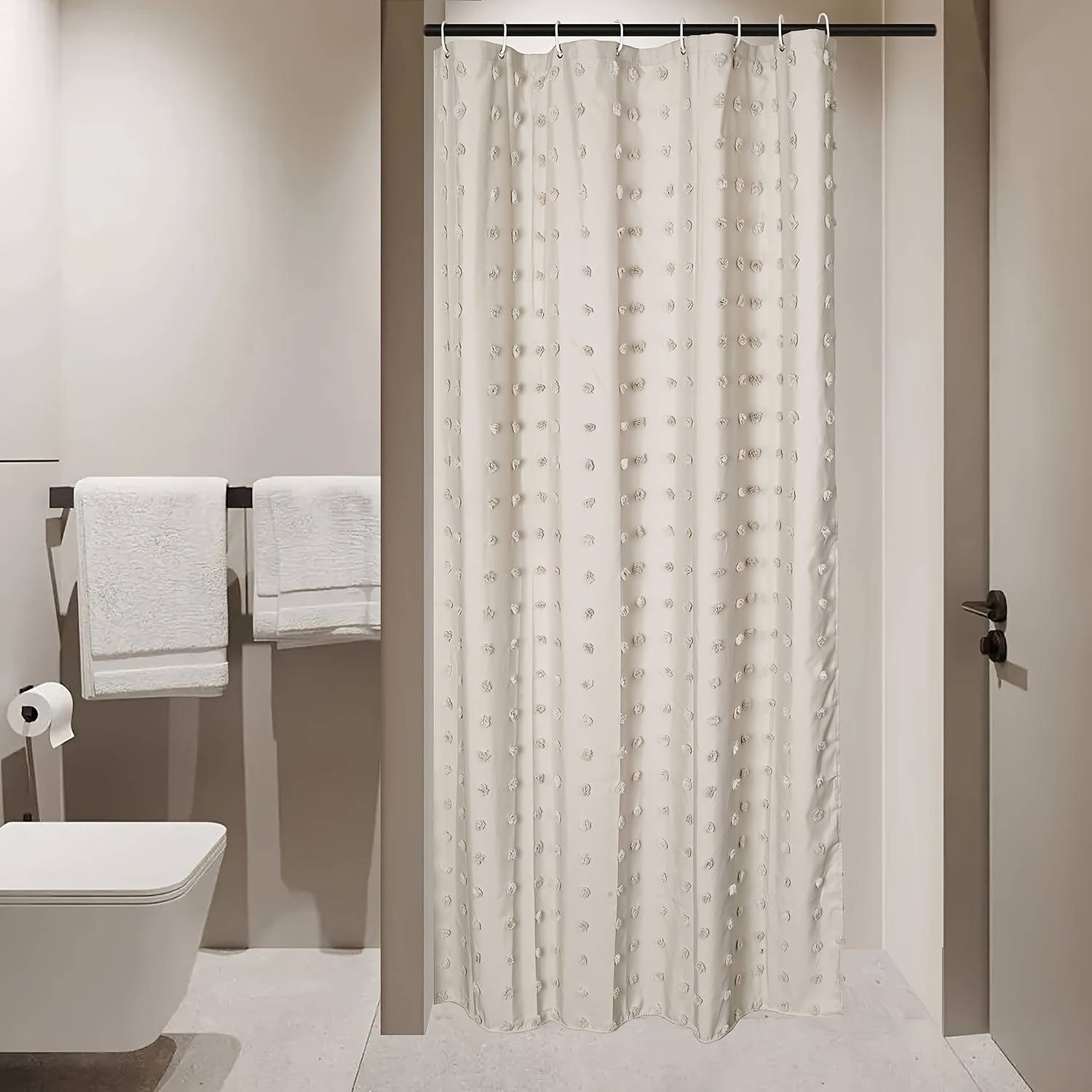Bohemian Chic Polka Dot Shower Curtain with White Hooks, Machine Washable