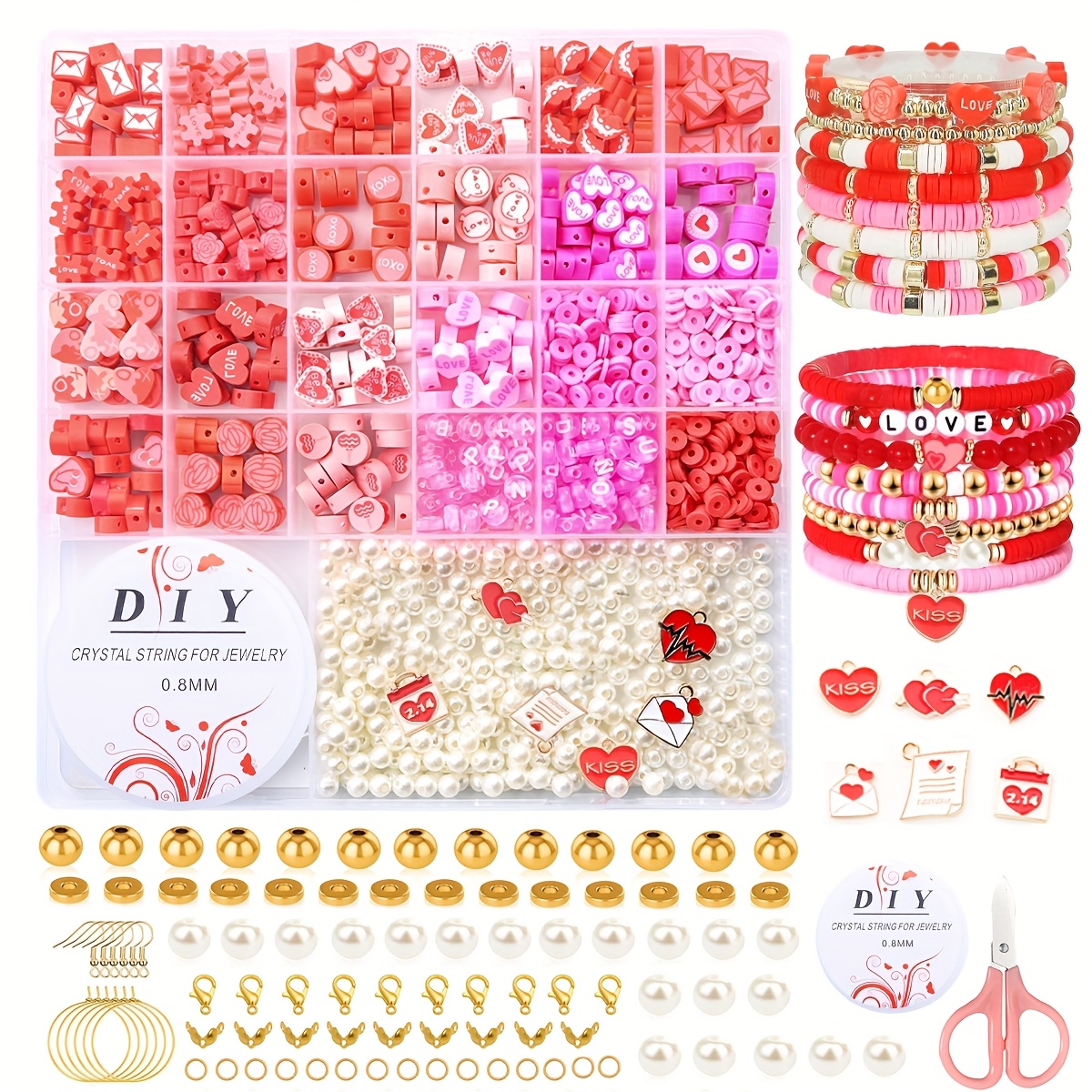 

Valentine's Day Jewelry Making Kit - 850+pcs Soft Clay Beads, Heart & Envelope Charms, Spacer Beads For Diy Necklaces, Bracelets, Mature Accessories With Rose