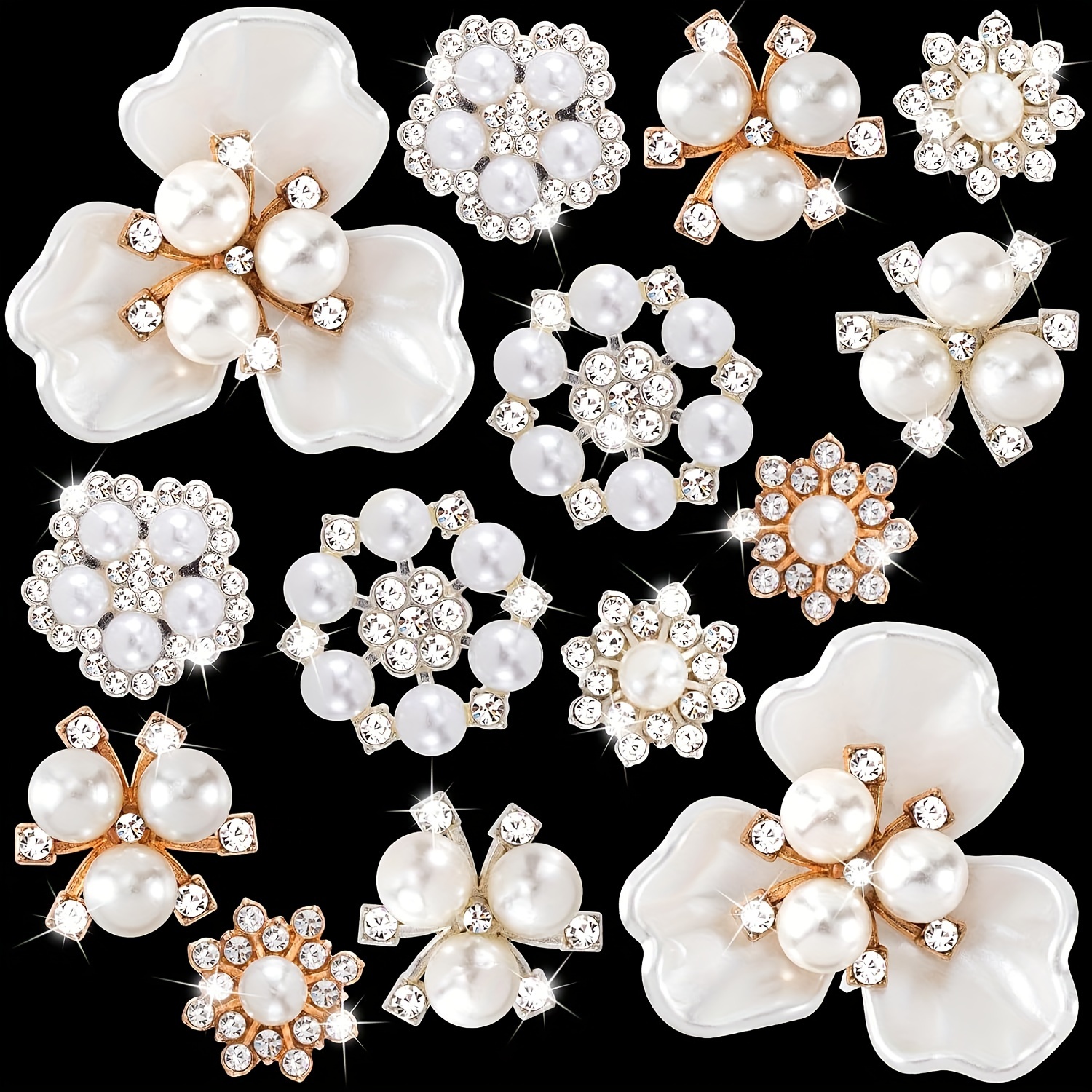 

Elegant 14pcs Vintage Brooch Set - Luxurious Alloy Rhinestone Buttons For , Wedding Decor, Women' Accessories