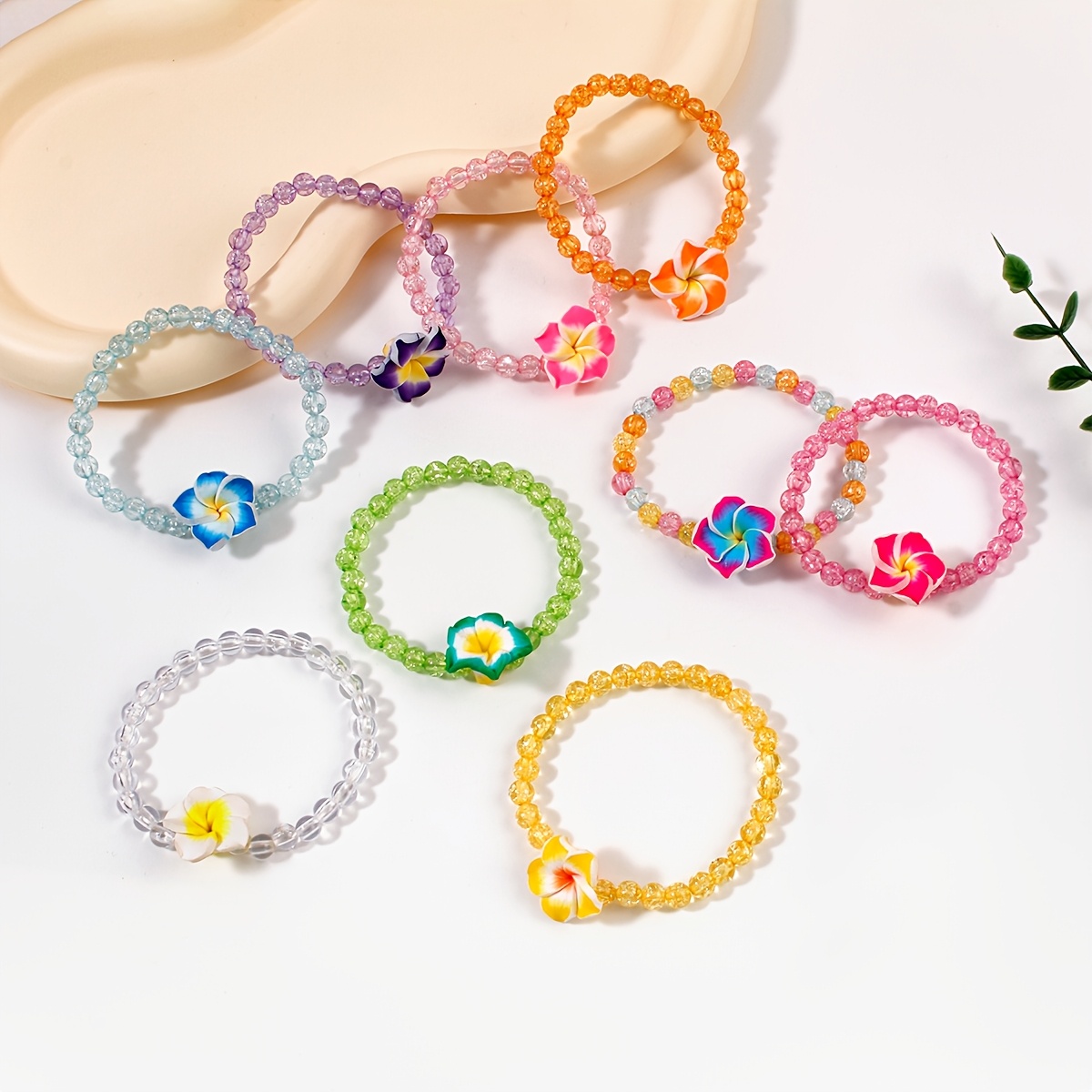 TEMU Juego de 9 pulseras bohemias hechas a , color aleatorio de pulsera y de flor, conjunto de joyería para mujer para uso diario, y vacaciones