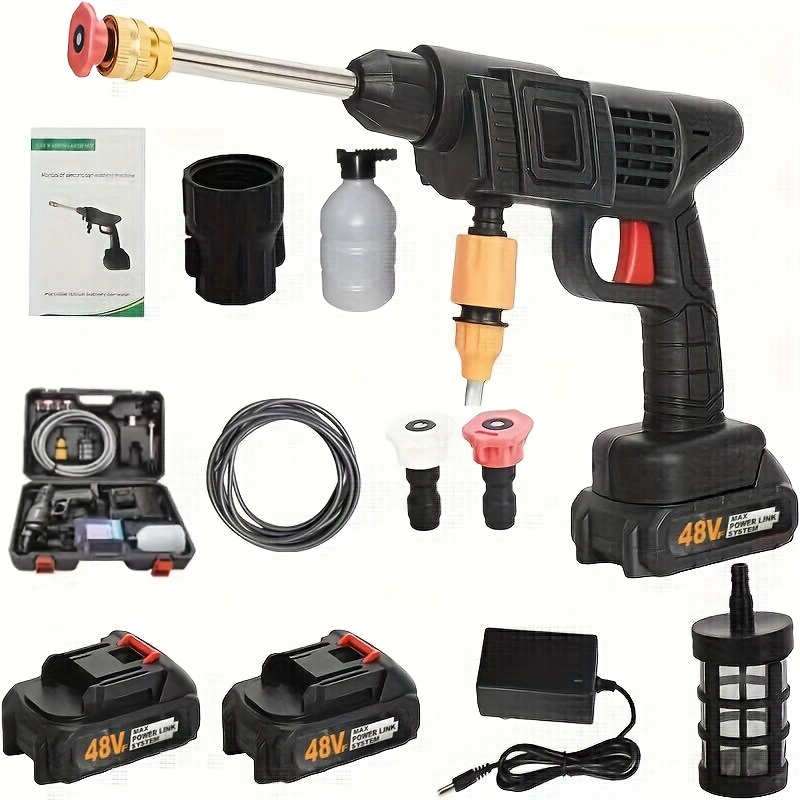 Lave-auto électrique haute pression sans fil portable avec pistolet à mousse, pistolet à eau haute pression pour lave-auto, lave-plancher de voiture sans fil à chargement