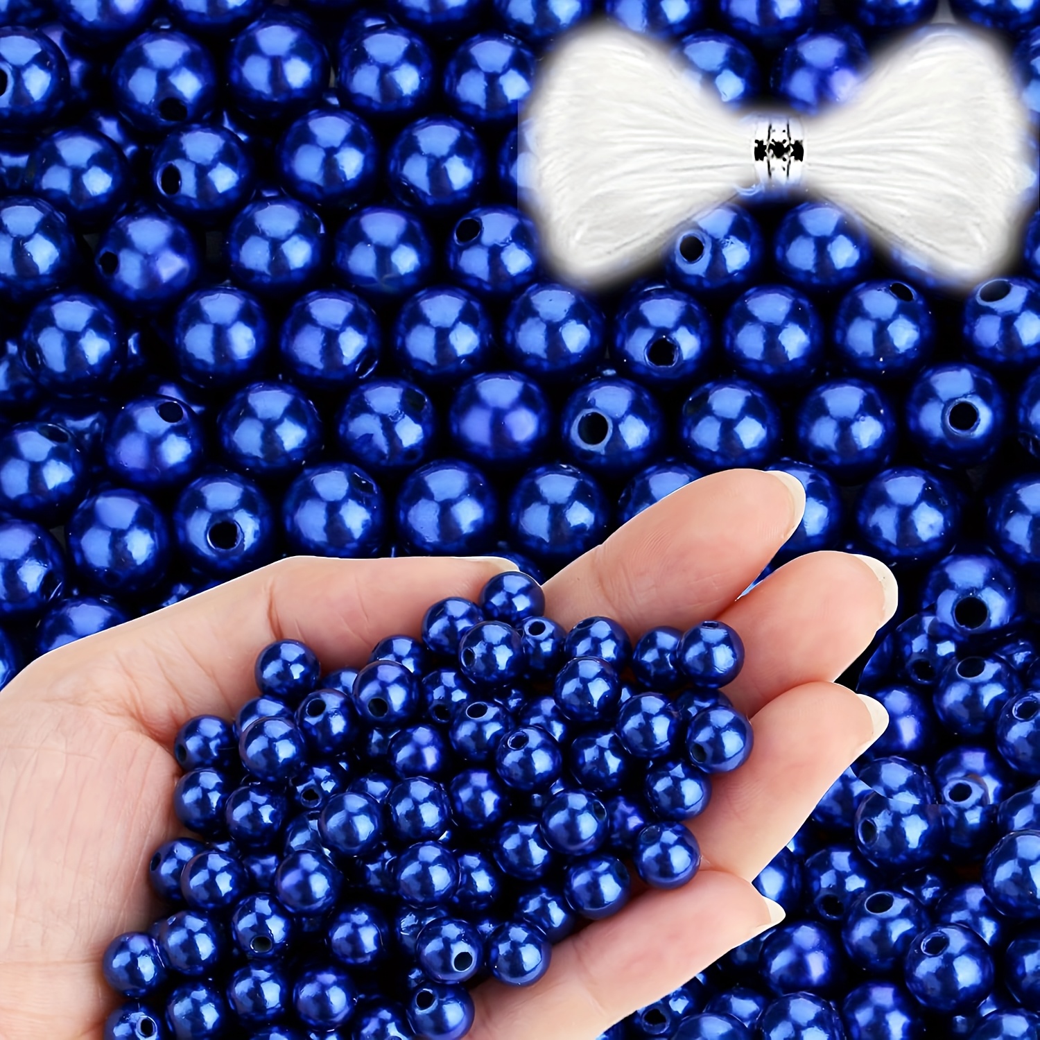 Image of Diy500pcs 8mm Blue Bracelet With An Elastic Cord Blue Round Beads With Holes For Bracelet Necklace Making Handicrafts (beads & Bead Assortments)