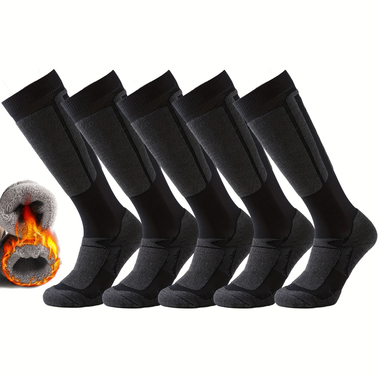 Image of 5 Pairs Winter Warming Thick Ski Snowboard Socks For Men Women Cushion Knee High Long Outdoor Sport Hiking Socks